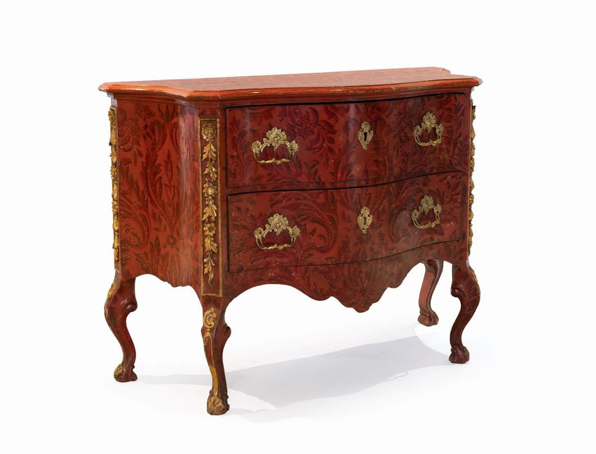 Coppia di Cassettoni in Legno Laccato Rosso, Roma, XVIII Secolo