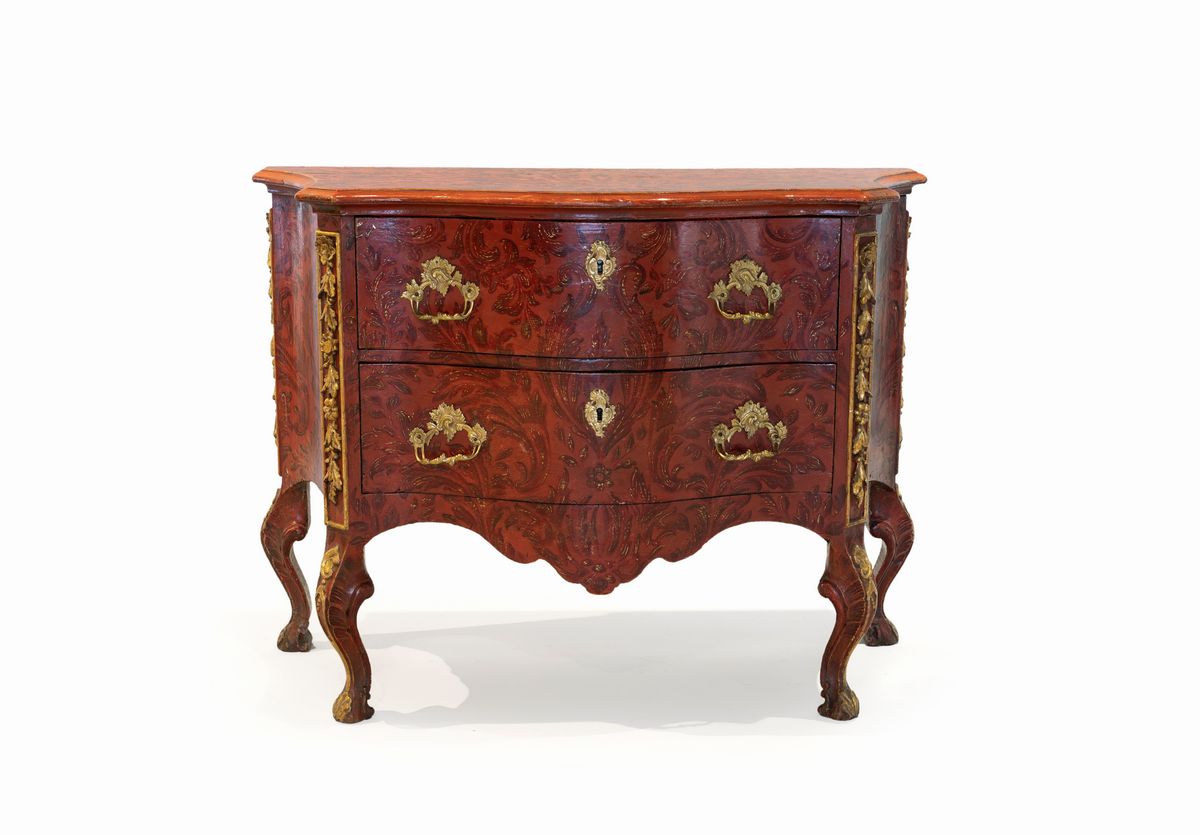 Coppia di Cassettoni in Legno Laccato Rosso, Roma, XVIII Secolo
