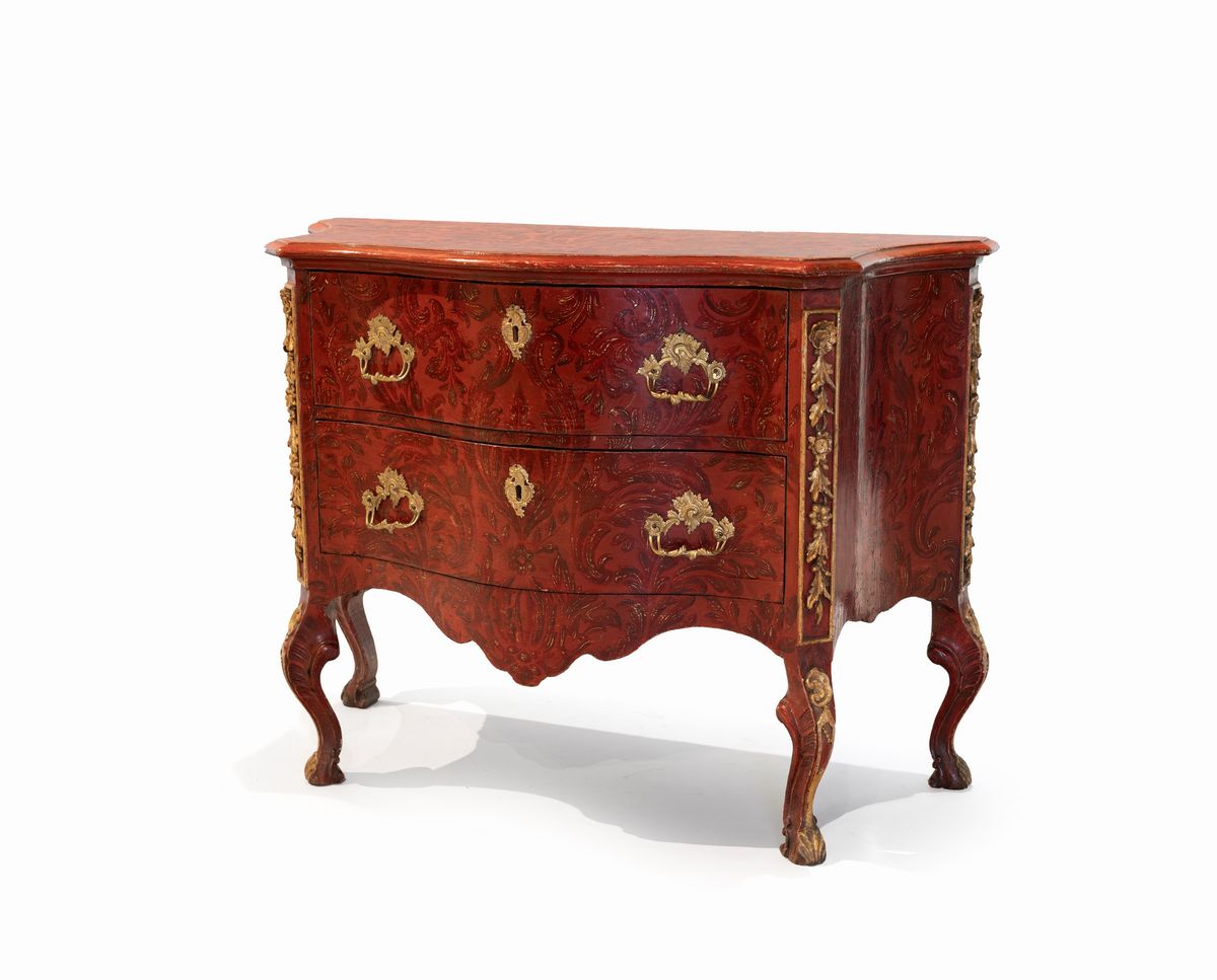 Coppia di Cassettoni in Legno Laccato Rosso, Roma, XVIII Secolo