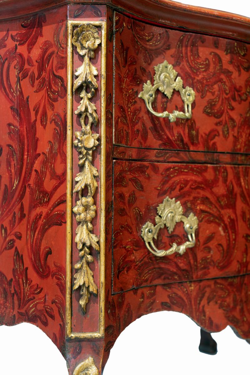 Coppia di Cassettoni in Legno Laccato Rosso, Roma, XVIII Secolo