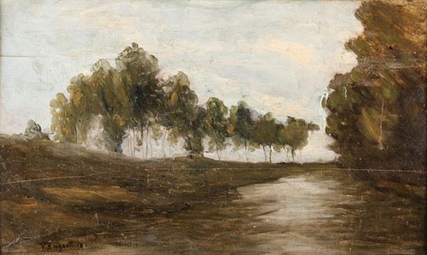 Pittore del XIX secolo - PAESAGGIO LACUSTRE