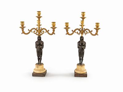 Coppia di Candelabri in Bronzo "retour D'egypte", Francia XIX Secolo