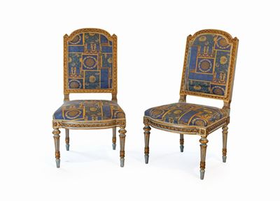 Coppia di Sedie in Legno Laccato Azzurro, XIX Secolo