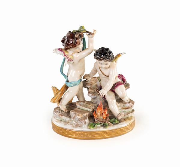 Gruppo in porcellana policroma, Napoli manifattura di Capodimonte, XIX secolo