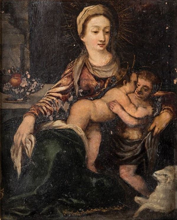 Scuola italiana del XVIII secolo - Madonna col Bambino, San Giovannino e l'agnello