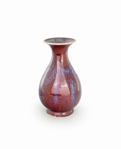Piccolo Vaso in Porcellana Striata Rosso e Azzurro, Cina Dinastia Qing