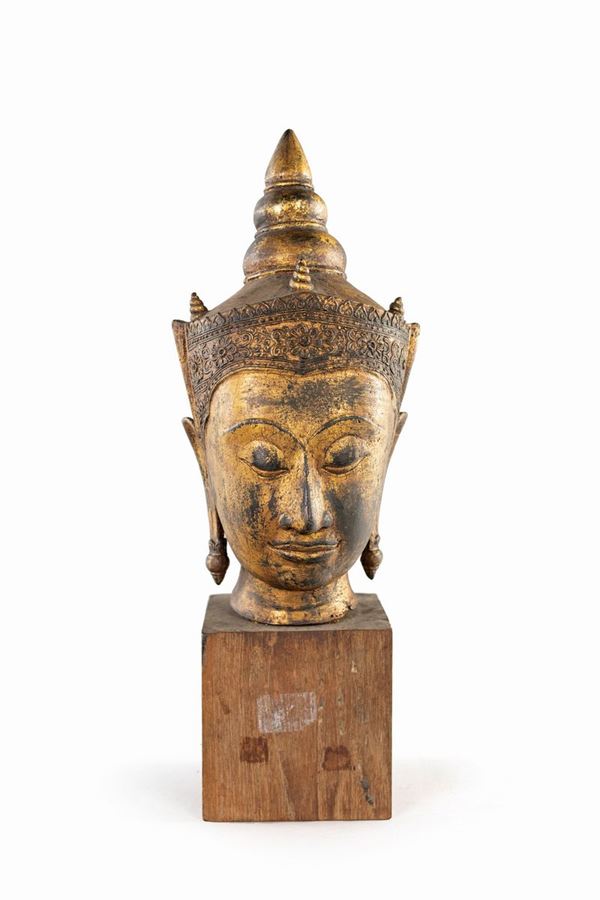 Testa di Buddha in bronzo, Thailandia  - Asta Arte Orientale - Casa d'Aste Arcadia