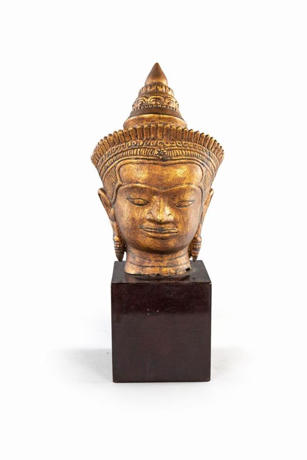 Antica testa di Buddha in bronzo, Cina