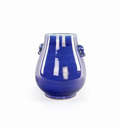 Vaso in Porcellana Monocroma Blu Cobalto, Cina Dinastia Qing