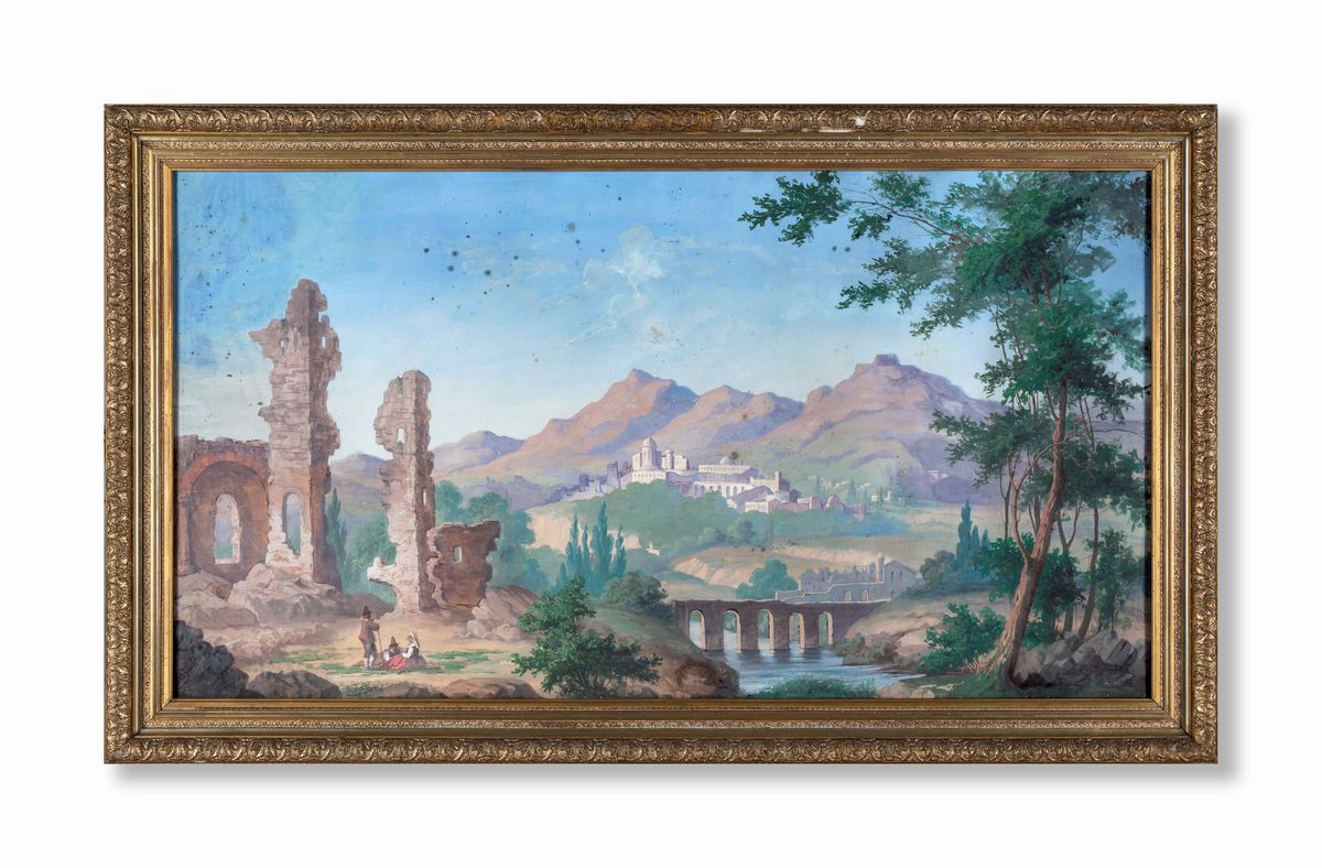 Pittore del XIX Secolo - Paesaggio Laziale con Rovine Classiche