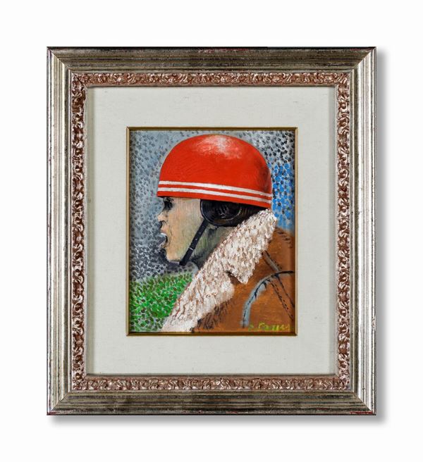 Bruno Caruso Il casco rosso 1969 Olio su cartone Asta Arte