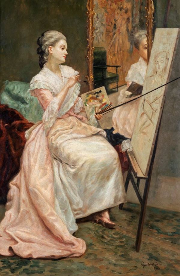 Pittore del XIX secolo - Autoritratto di pittrice