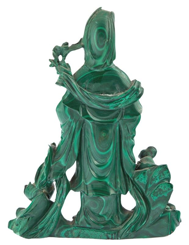 Scultura in Malachite Raffigurante Guanyin