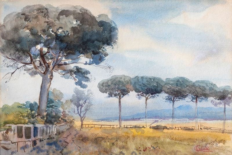 Onorato Carlandi - Paesaggio con Filare di Pini