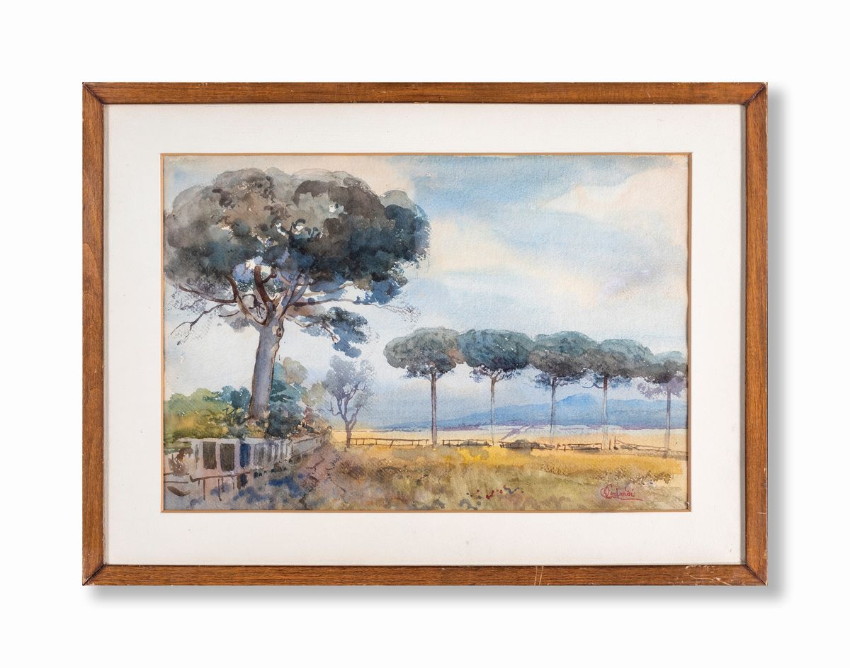 Onorato Carlandi - Paesaggio con Filare di Pini
