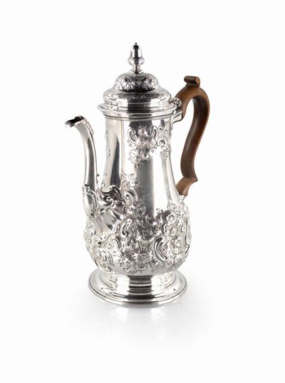 Caffettiera in Argento, Londra, Epoca Giorgio II, Argentiere William Grundy, 1758