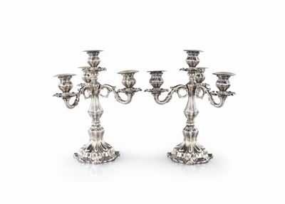 Coppia di Candelabri in Argento a Quattro Luci, Probabilmente Francia, 1880 Ca.