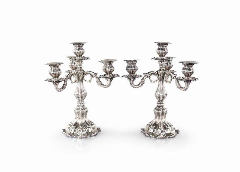 Coppia di Candelabri in Argento a Quattro Luci, Probabilmente Francia, 1880 Ca.