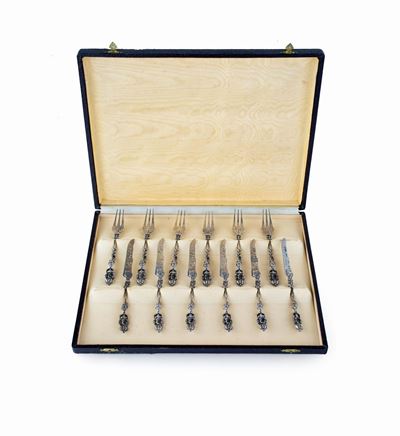 Set Composto da Sei Coltelli e Sei Forchette in Argento, Germania, XVIII Secolo