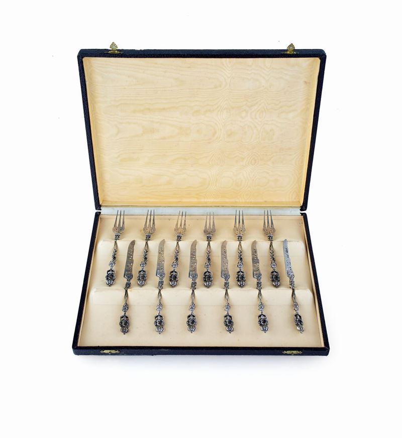 Set Composto da Sei Coltelli e Sei Forchette in Argento, Germania, XVIII Secolo