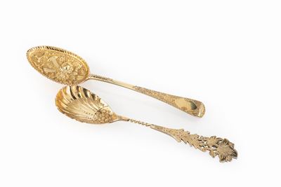 Due Cucchiai da Cerimonia in Argento 925/1000 Dorato, Londra 1900 e 1901