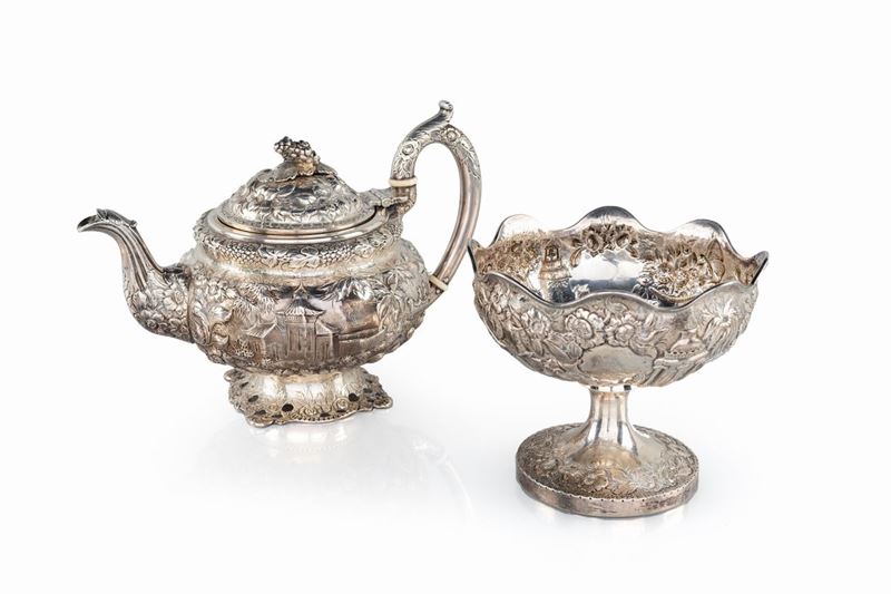 Teiera e Coppa in Argento Sterling, Stati Uniti, Baltimora, Samuel Kirk & Son (1861 - 1868)