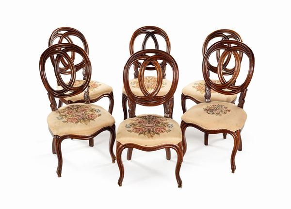 Sei sedie in noce, XIX secolo