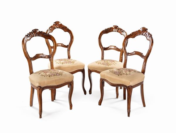 Quattro sedie in noce, XIX secolo  - Asta ASTA A TEMPO - SENZA RISERVA - - Casa d'Aste Arcadia