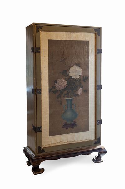 Piccolo Armadio in Legno Laccato Grigio/azzurro