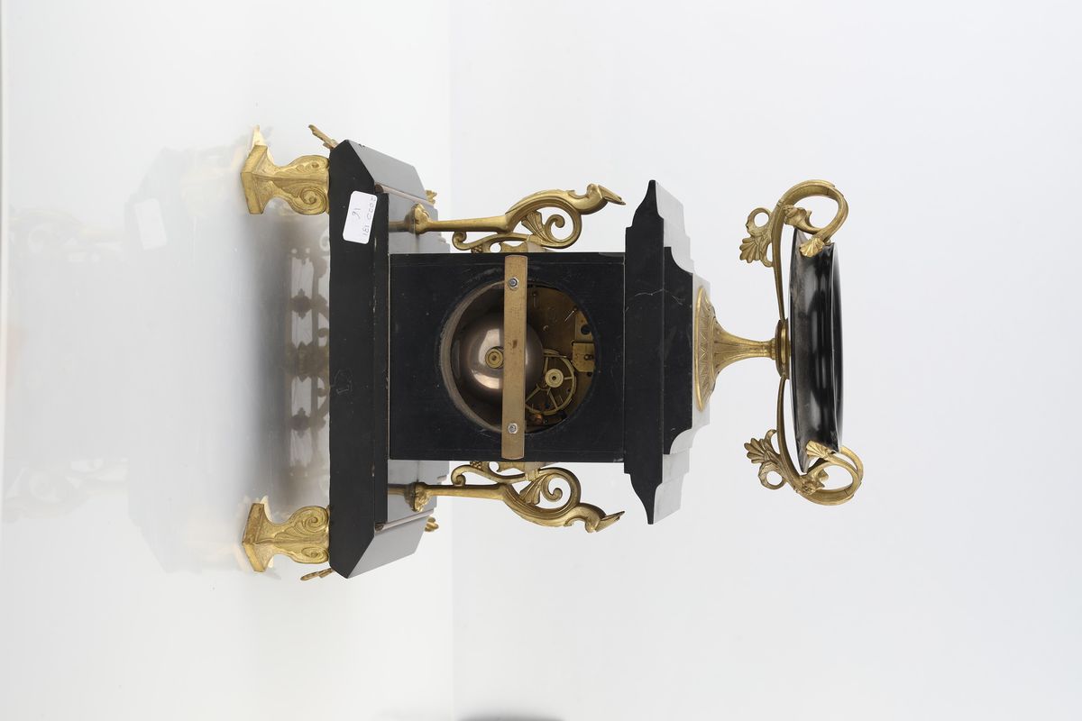 Orologio in Marmo Nero e Bronzo, Henry Marc, Parigi, Seconda Metà XIX Secolo