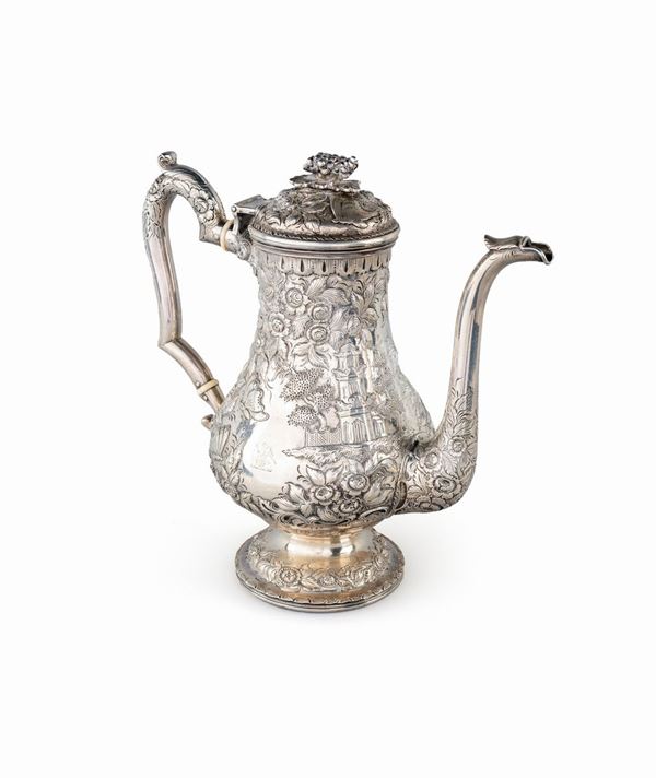 Grande caffettiera in argento sterling, Stati Uniti, Baltimora, Samuel Kirk (1828 - 1846)