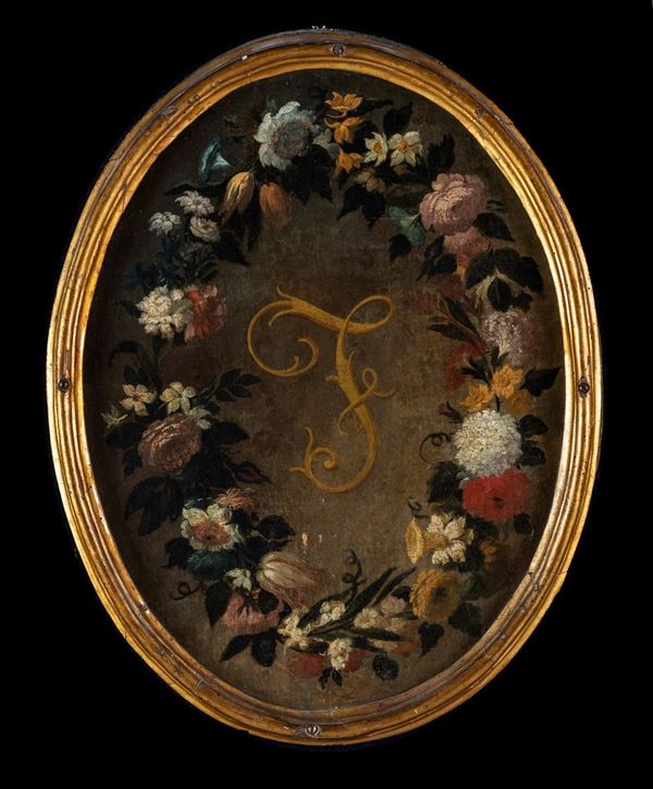 Anonimo del XVII secolo - Ghirlanda di fiori con iniziale F