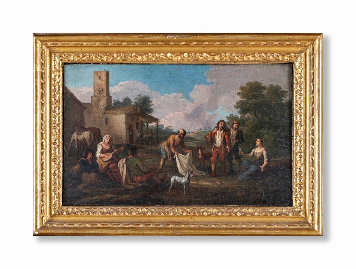 Michelangelo Cerquozzi - A) Scena di Genere con Coloni e Viandanti B) Cacciatori in Sosta
