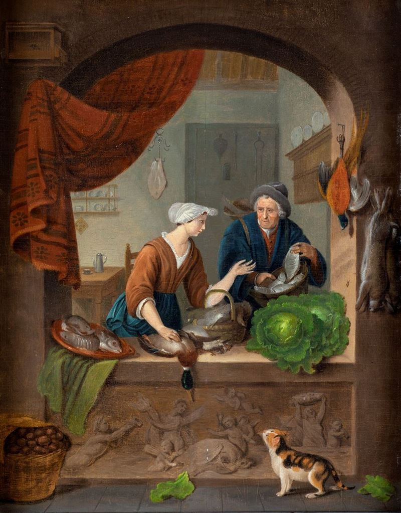 Pittore Fiammingo del XIX Secolo - Interno di Cucina