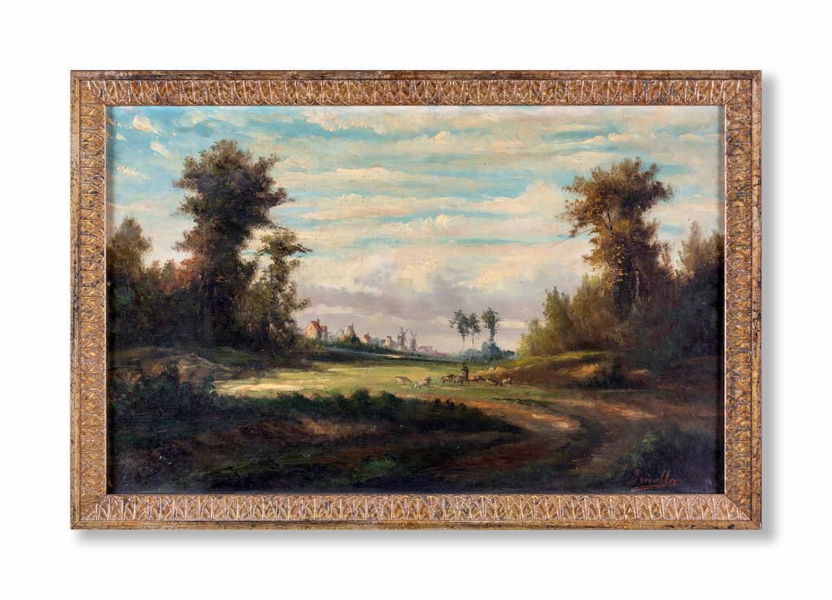 Pittore del XIX Secolo - Paesaggio Olandese con Pastore