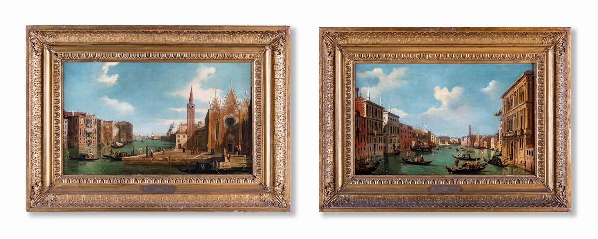 Pittore del XVIII Secolo - A) Veduta di Venezia con il Canal Grande Verso Nord-ovest, da Palazzo ...