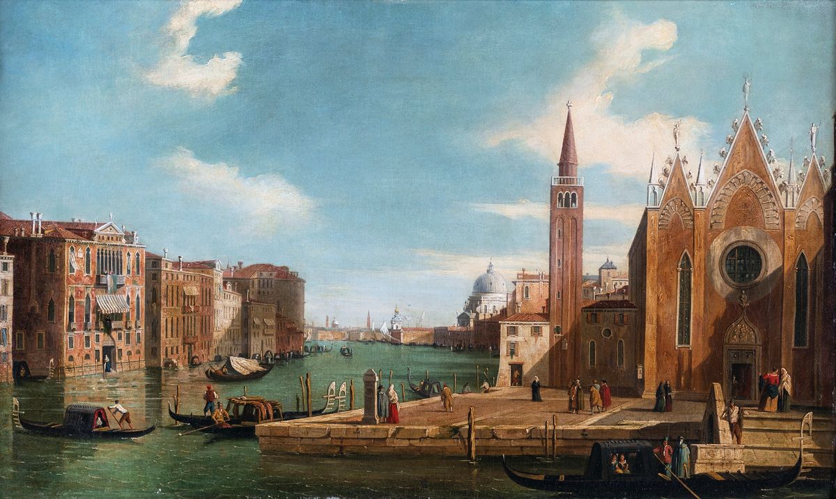 Pittore del XVIII Secolo - A) Veduta di Venezia con il Canal Grande Verso Nord-ovest, da Palazzo ...