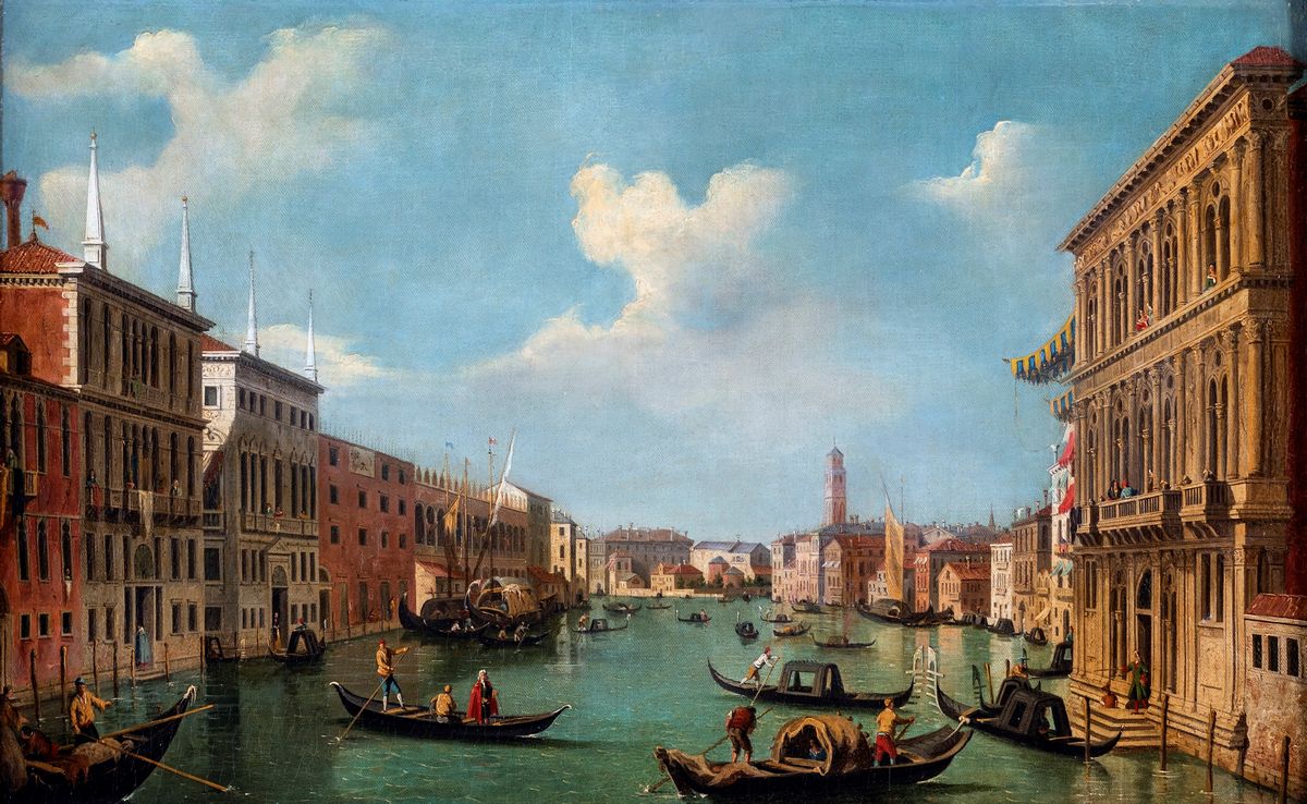 Pittore del XVIII Secolo - A) Veduta di Venezia con il Canal Grande Verso Nord-ovest, da Palazzo ...