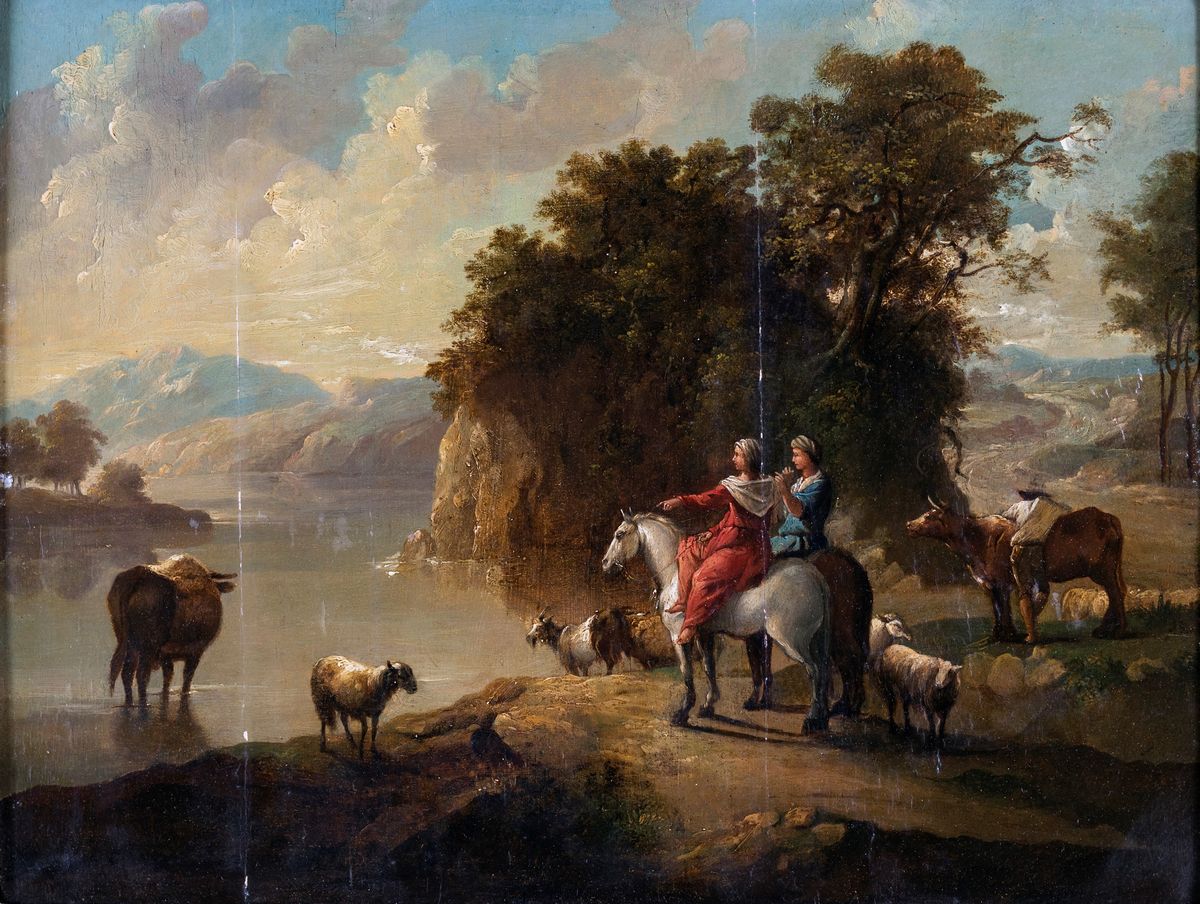 Francesco Zuccarelli ( Cerchia ) - A) Paesaggio Bucolico con Figure e Armenti B) Paesaggio Fluvia...