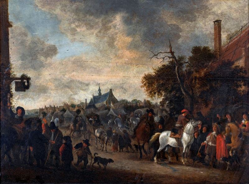 Hendrick De Meyer i - Paesaggio con Figure e Cavalieri