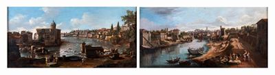 A) Veduta del Tevere All'altezza della Mola dei Fiorentini B) Veduta del Tevere All'altezza del P...