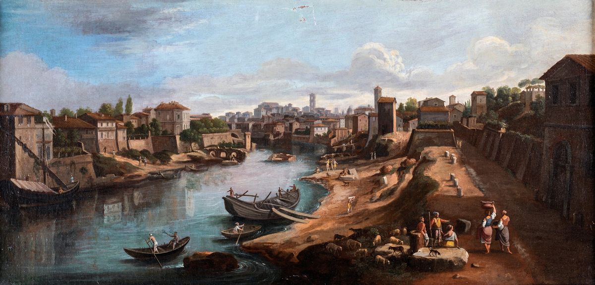 Gaspar Van Wittel - A) Veduta del Tevere All'altezza della Mola dei Fiorentini B) Veduta del Teve...