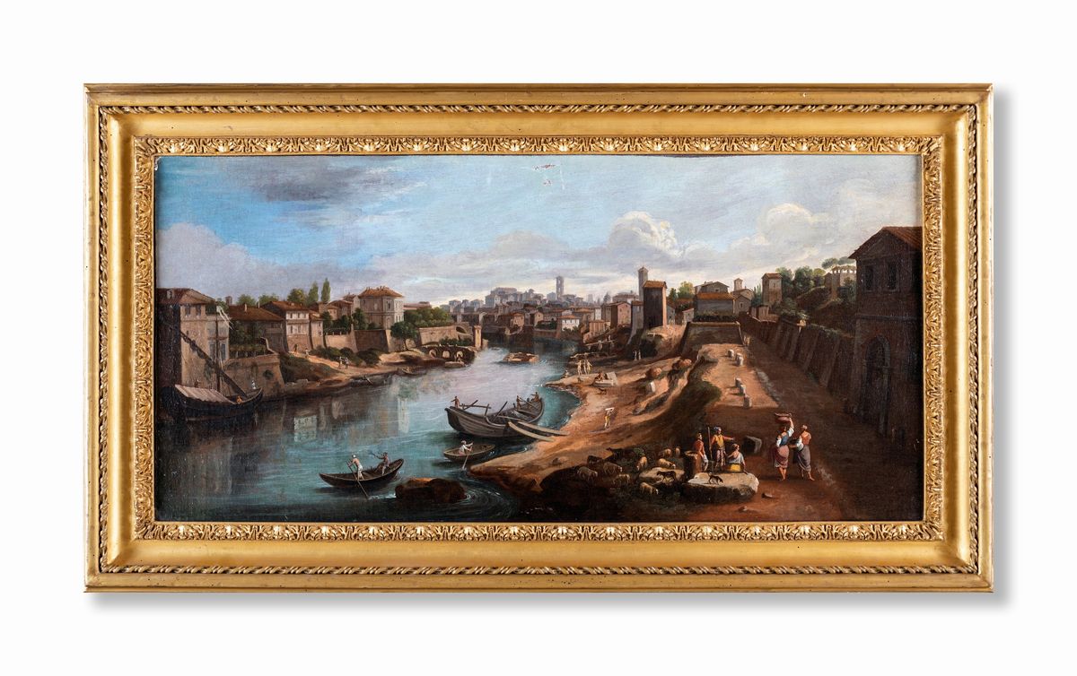 Gaspar Van Wittel - A) Veduta del Tevere All'altezza della Mola dei Fiorentini B) Veduta del Teve...