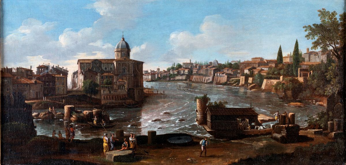 Gaspar Van Wittel - A) Veduta del Tevere All'altezza della Mola dei Fiorentini B) Veduta del Teve...