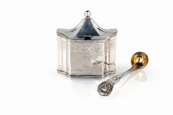 Mostardiera in argento con cucchiaino, Londra 1798 e 1832