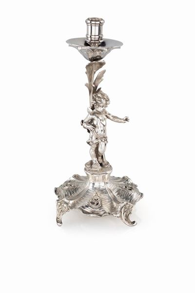 Candeliere in Argento, Germania 1880 Ca., Argentiere Wilhelm Binder (attivo dal 1869)