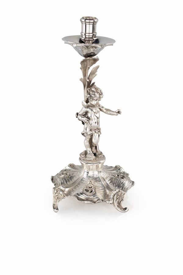 Candeliere in argento, Germania 1880 ca., argentiere Wilhelm Binder (attivo dal 1869)