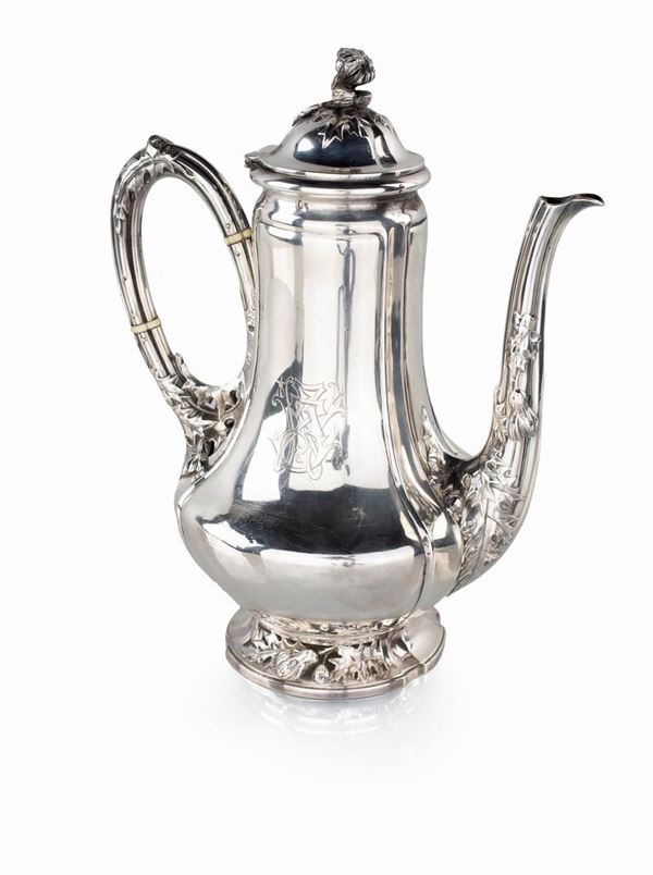 Caffettiera in argento 950/1000, Francia, ultimo quarto XIX secolo