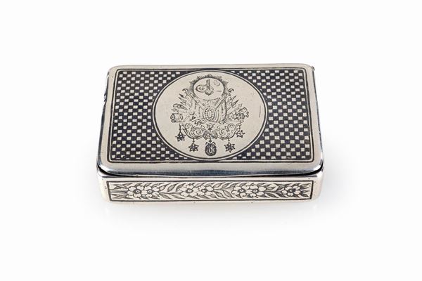 Tabacchiera in argento niellato, probabilmente Russia, 1878  - Asta Argenti Antichi e da Collezione - Casa d'Aste Arcadia