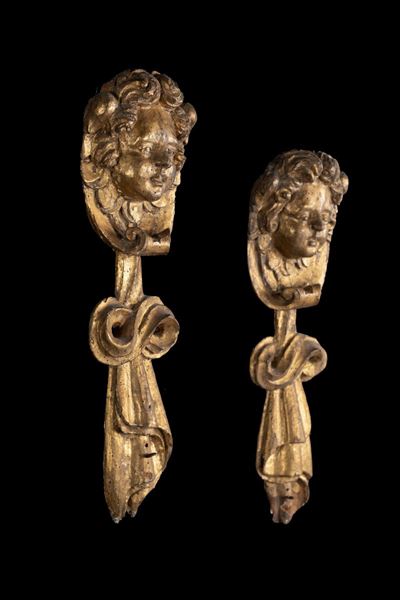 Coppia di Fregi in Legno Intagliato e Dorato, XVII Secolo